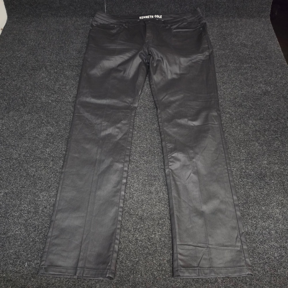 Kenneth Cole New York Mens 36x32 Black Coated Denim Slim Straight Pants